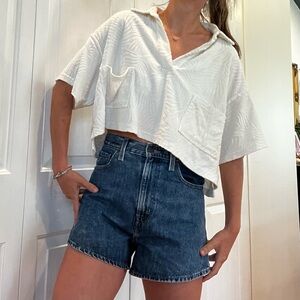 Vintage Havana Floral print terry cloth cropped collared shirt size small